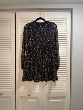 AFRM Black Floral Dress with Pink, Yellow and White Flowers